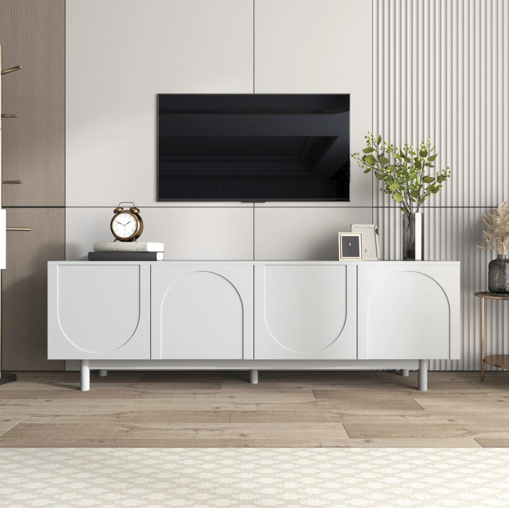 Mobile TV bianco 175x38x56 cm con 4 ante push-to-open e ripiani regolabili