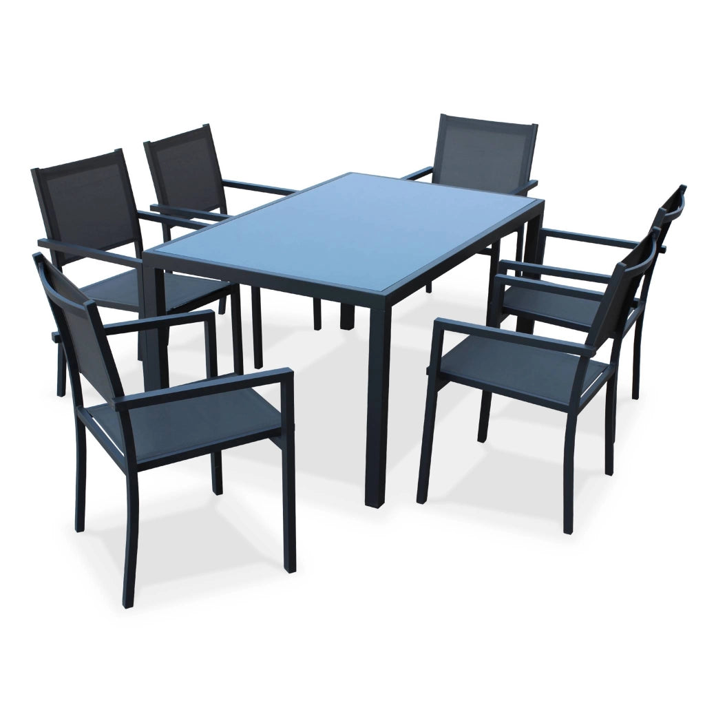 Set tavolo da giardino in alluminio e textilene con 6 sedie, antracite
