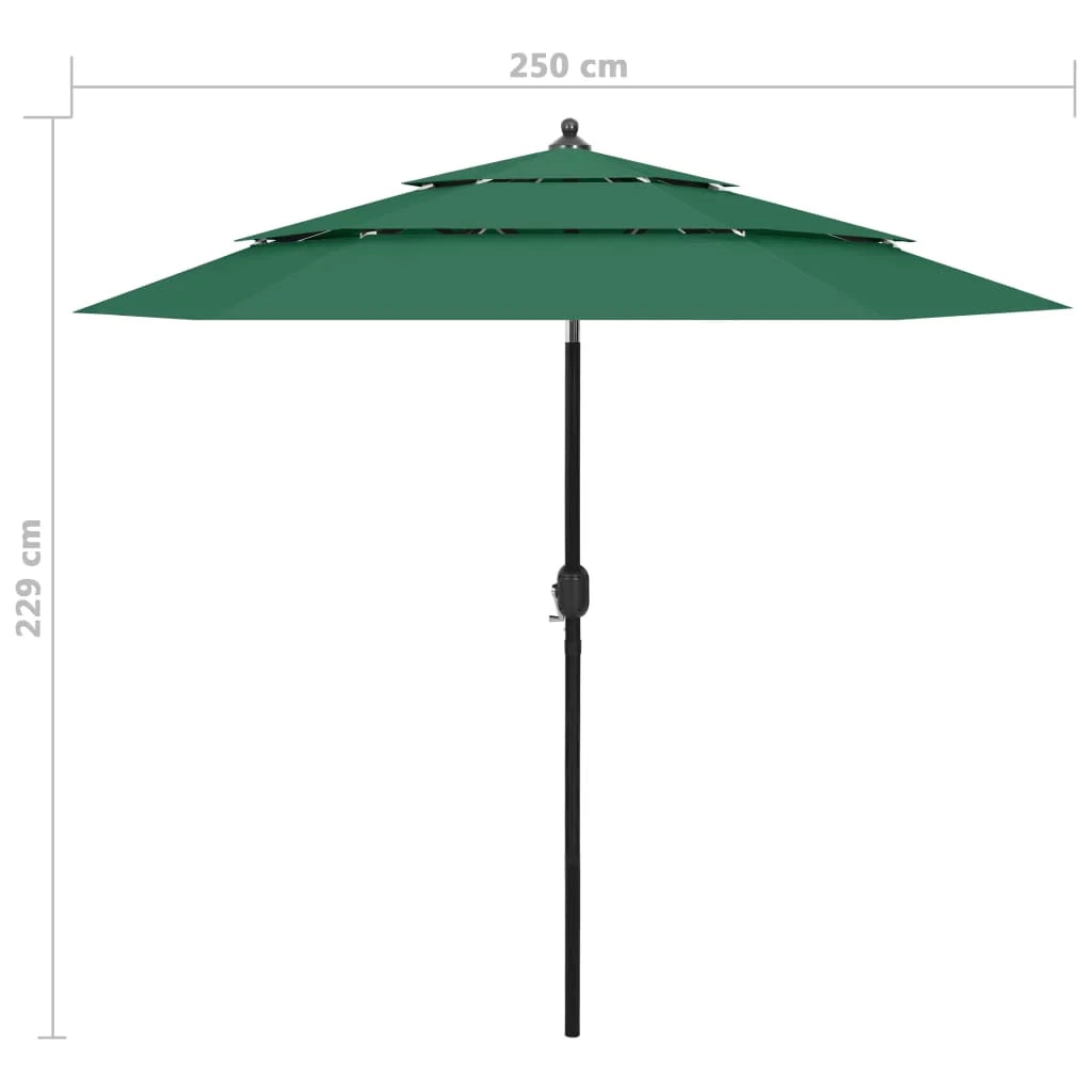 Ombrellone 3 livelli con palo in alluminio 2,5 m verde 02_0008779