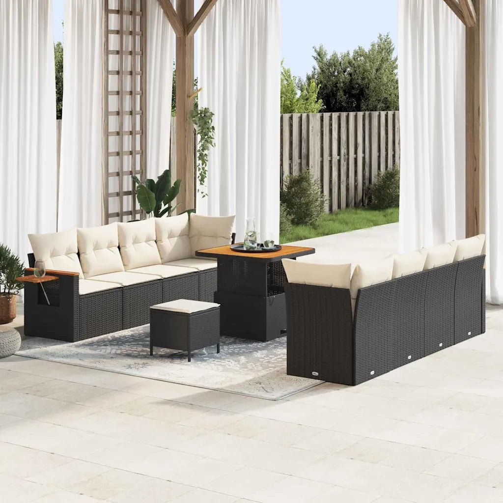 Set Divano da Giardino 12 pcs Nero e Crema polyrattan