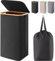 Wascio 100L con coperchio, lavatrice con maniglie in bambù e sacco lavaggio rimovibile, grande lavatrice pieghevole per camera da letto, bagno, casa studenti, zona lavanderia, nero