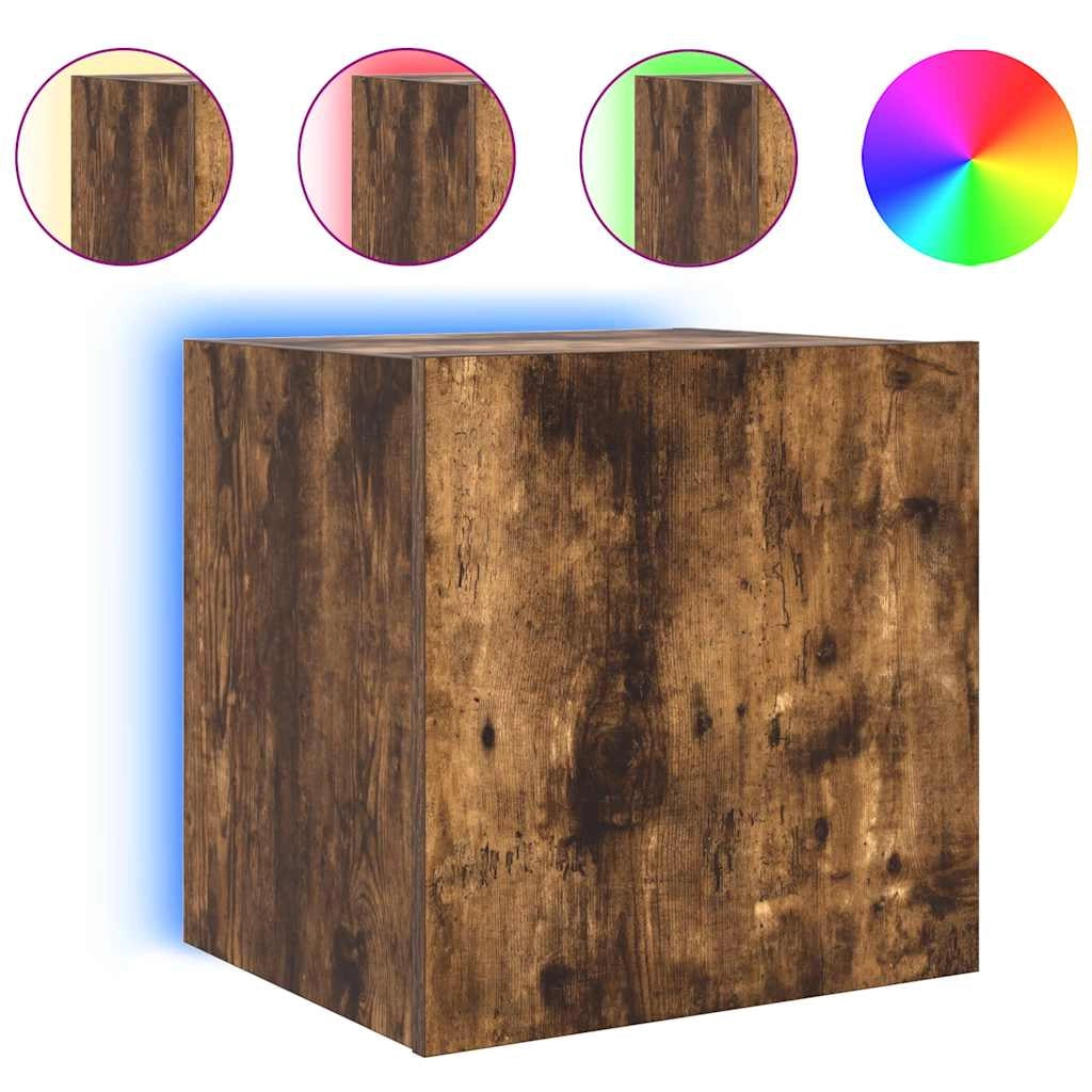 Mobile TV a Parete con Luci LED Rovere Fumo 40,5x35x40 cmcod mxl 86198