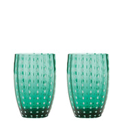 Zafferano Perle Bicchiere Verde - Vetro Colorato Soffiato a Bocca, 32 cl, Lavorato a Mano - Set da 2 Tumblers Artigianali per Acqua o Cocktail