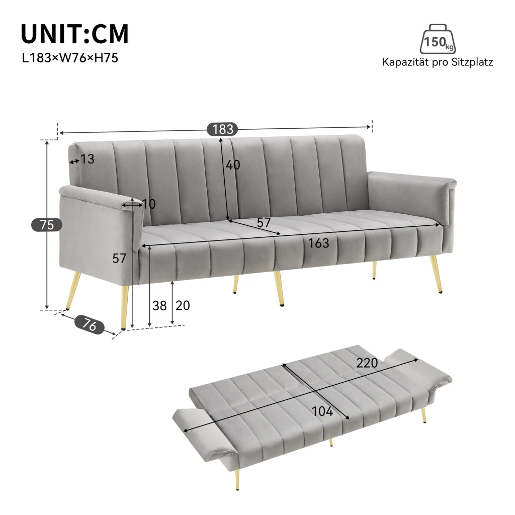 Divano Letto Pieghevole ¨C MINIMAL ¨C Velluto, con Funzione Letto, Grigio