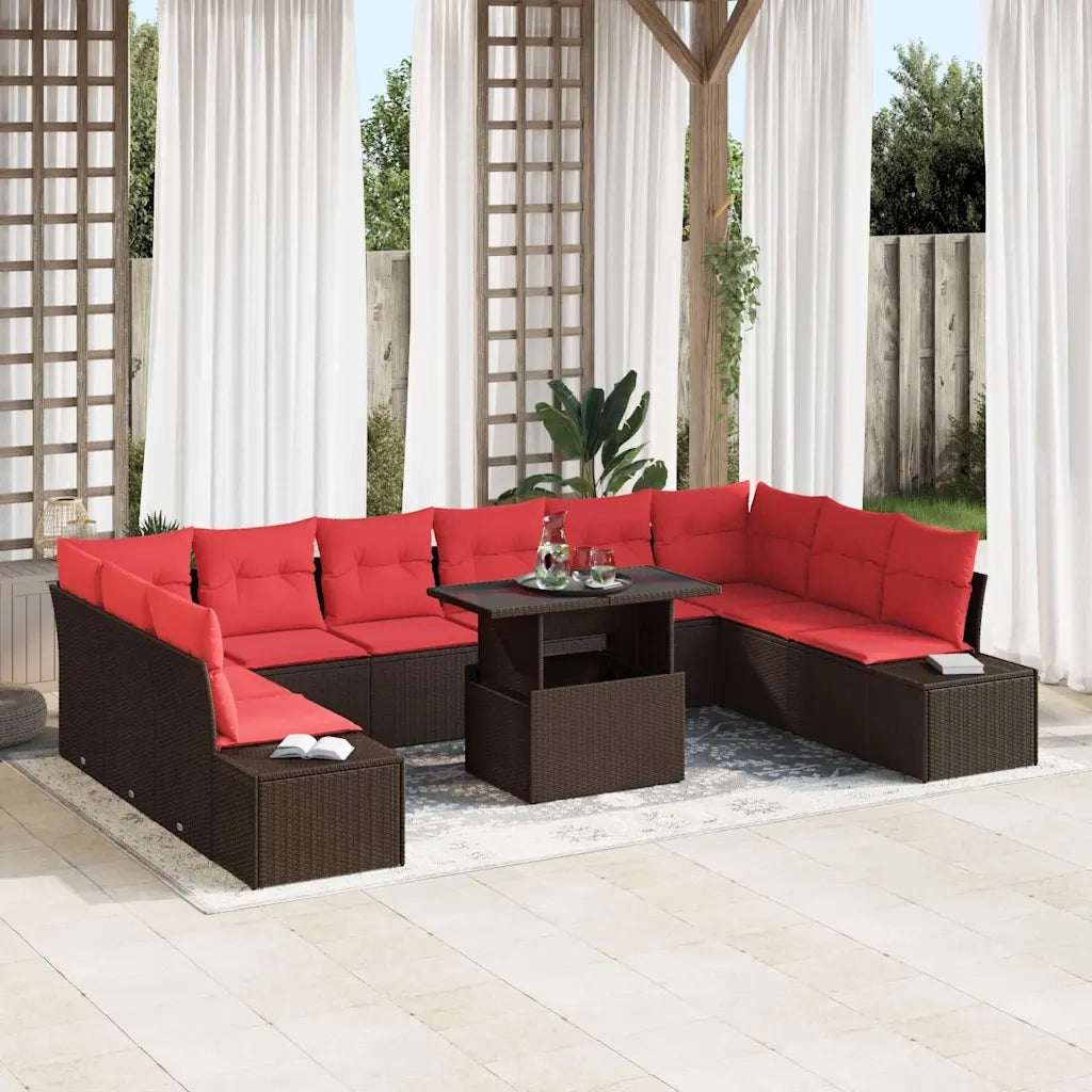 Set Divano da Giardino 11 pz Marrone polyrattan 3357997