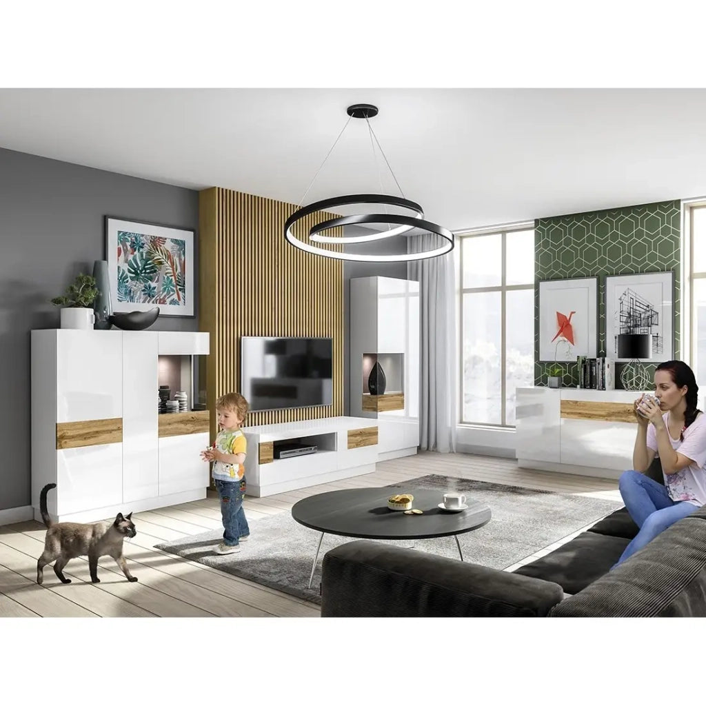 Mobile TV 160cm collezione KILES. Colori bianco e rovere. Stile design. LED integrato.