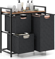 Cesto porta biancheria freestanding, Cestino porta biancheria con 3 sacchi rimovibili, Ampio piano, Mobile salvaspazio per biancheria sporca con 3 ceste per lavanderia, camera, bagno
