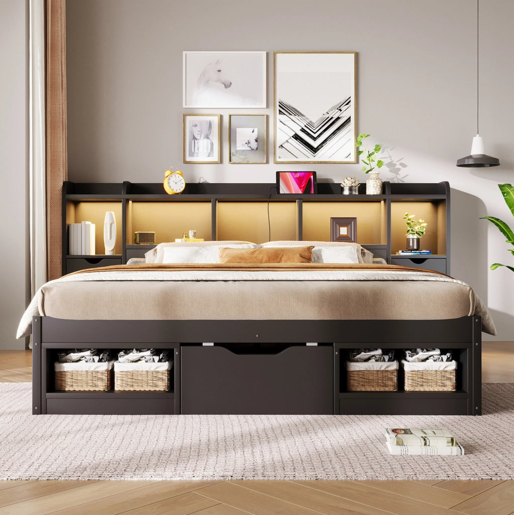 LETTO a piattaforma 140x200 cm con testiera e pediera contenitore nero