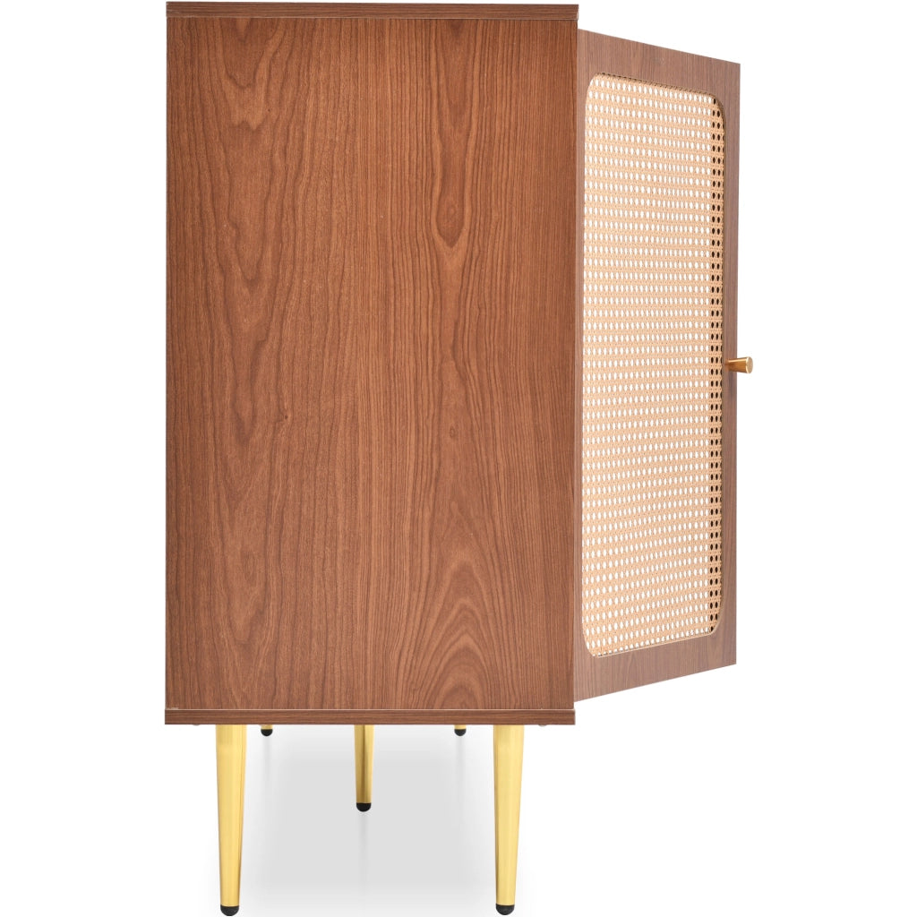 קומոդינה con 2 porte e 3 cassetti in effetto noce, ripiani regolabili, H90/B150/T40 cm