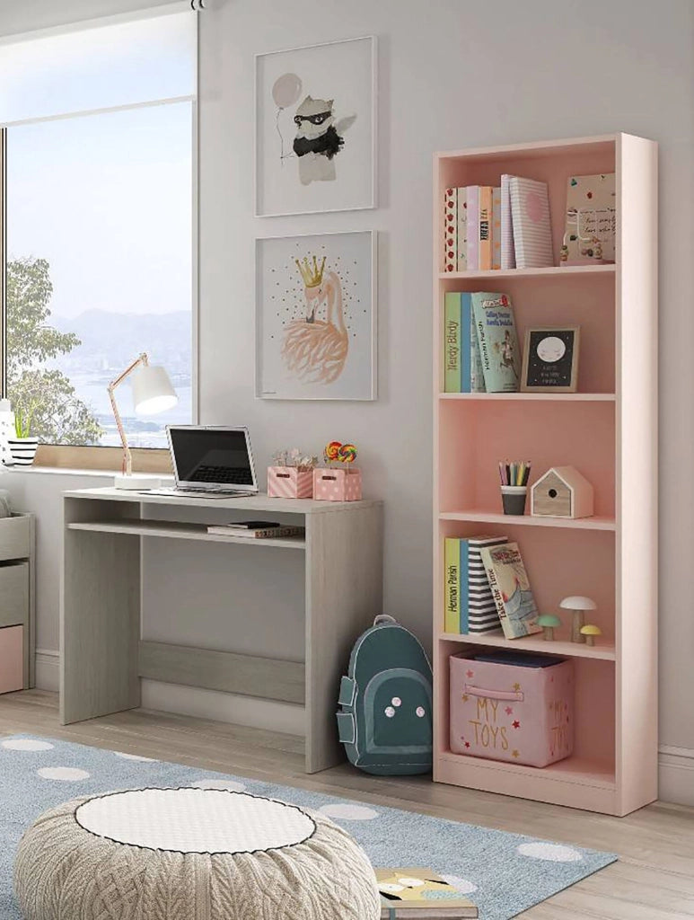 Libreria Artico, Mobile portalibri alta a 5 ripiani, Scaffale da ufficio o cameretta, Scaffale moderno con scomparti, cm 52x25h80, Rosa