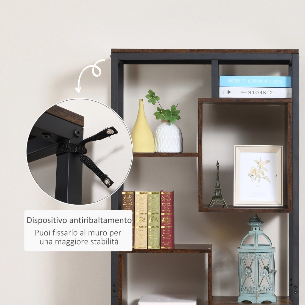 Libreria Scaffale in Stile Industriale con Armadietto ¨C Zephmum ¨C Marrone, 70x30x180cm