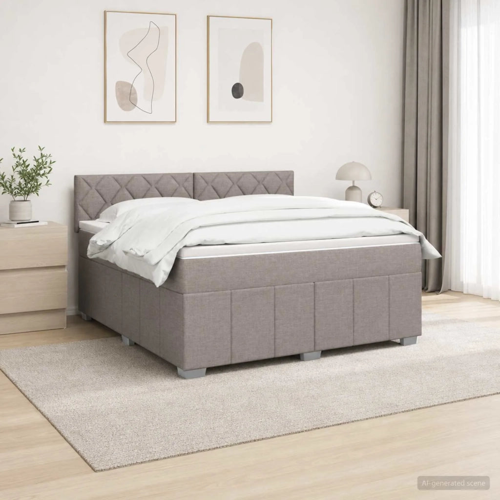 Letto Box Spring LED con Materasso Tortora 180 x 200 cm Tessuto 3455672