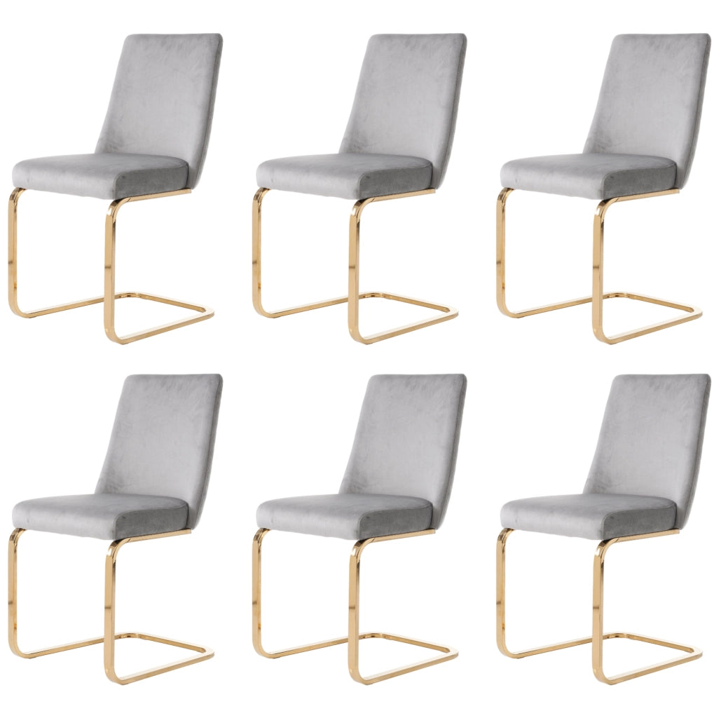 Set di 6 sedie da pranzo in velluto grigio con gambe in metallo