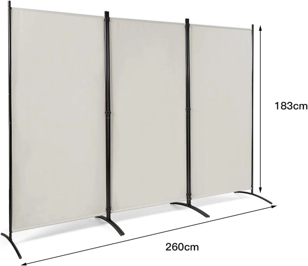 Paravento da Interno in Metallo, Separé Divisorio Interno Pieghevole con Piedini Stabili, Pannelli Divisori per Interni per Casa e Ufficio (Bianco, 260 x 183cm(3 Pannelli))
