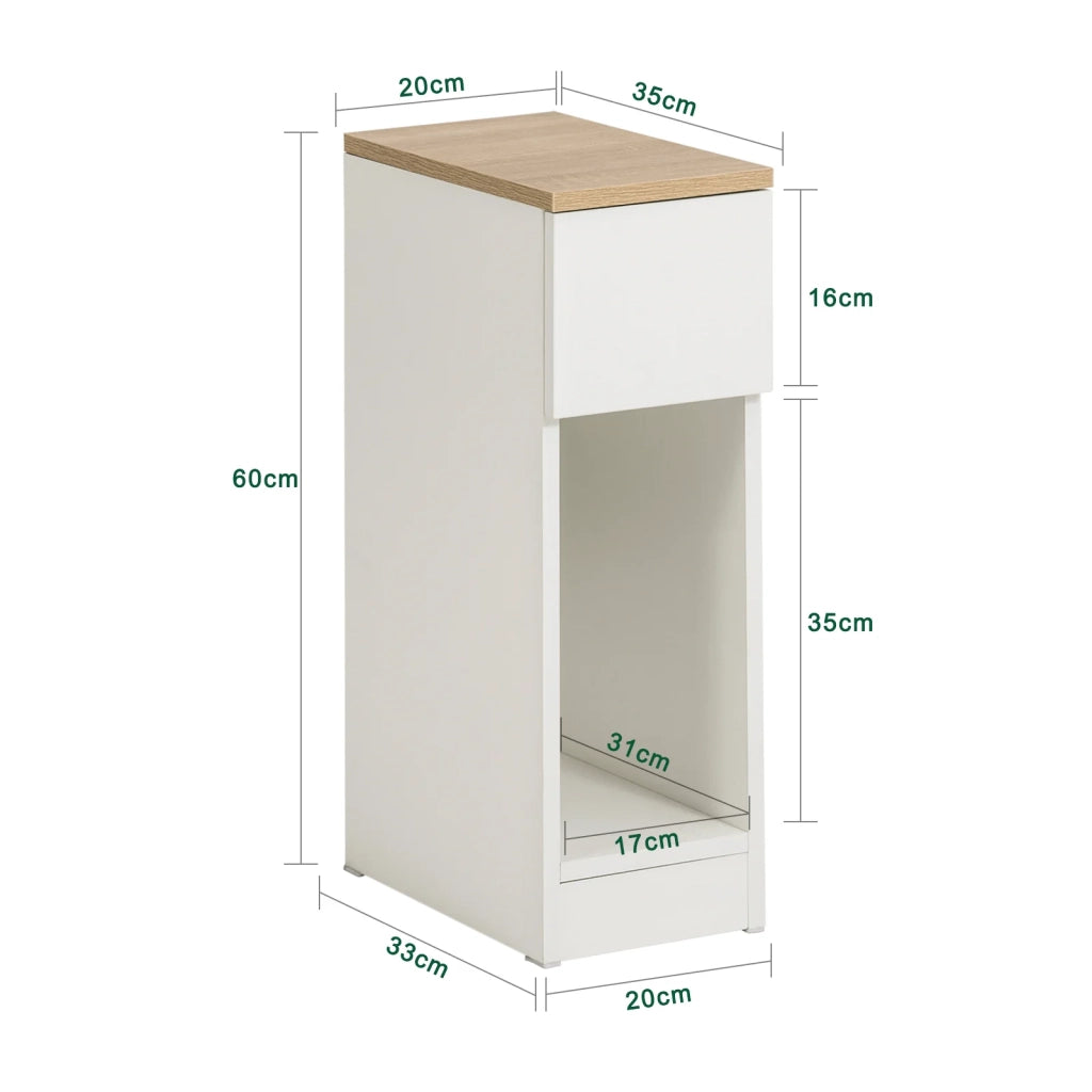 Comodino con cassetto per letto a molle 20x60x35 cm Bianco FBT111-WN
