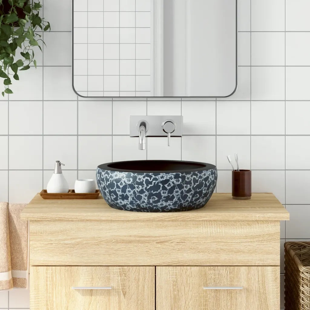 Lavabo da Appoggio Nero e Blu Rotondo ¦µ41x14 cm Ceramica CFW5098881