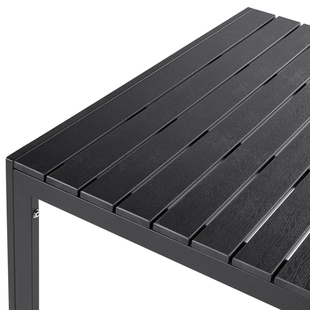 Set da Pranzo da Giardino Tavolo Rettangolare 2 Panche Telaio Alluminio anodizzato nero esterno terrazzo