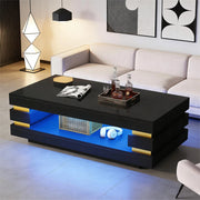 Tavolino lucido, 100 x 50 x 35 cm, design traforato, luci a LED, pannello truciolare, nero