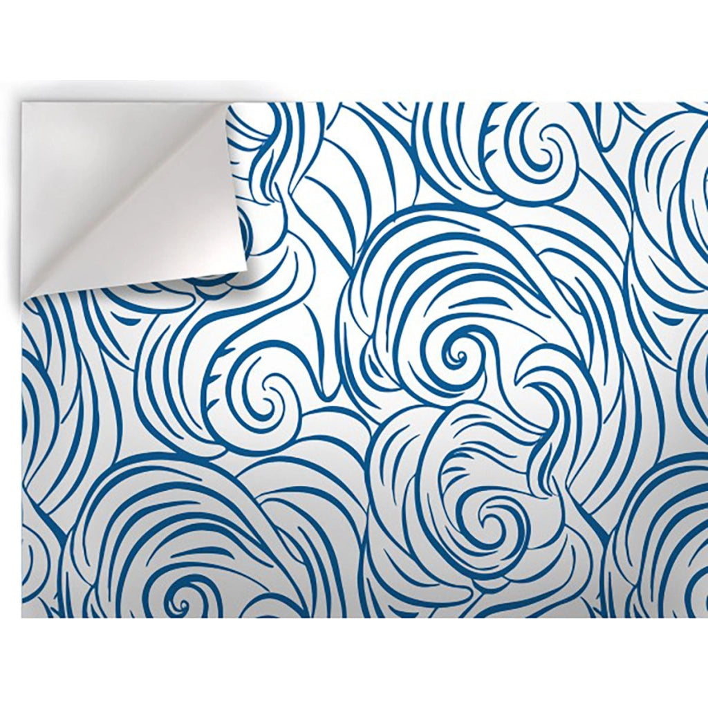 ONDE RICCE - Pellicola stampata adesiva in PVC finitura opaca Colore: Celeste, Misura: 100x200 cm