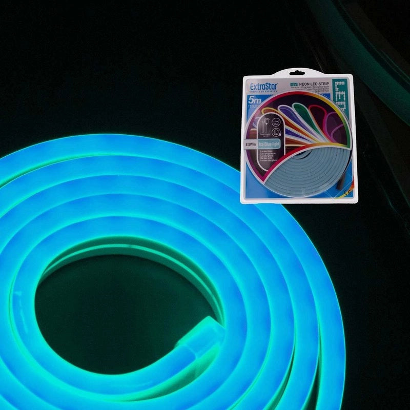 Striscia LED Neon 5M 8.5W/M 12V 120LED Modellabile e Tagliabile IP65 Impermeabile Ice Blue Angolazione Luce 120