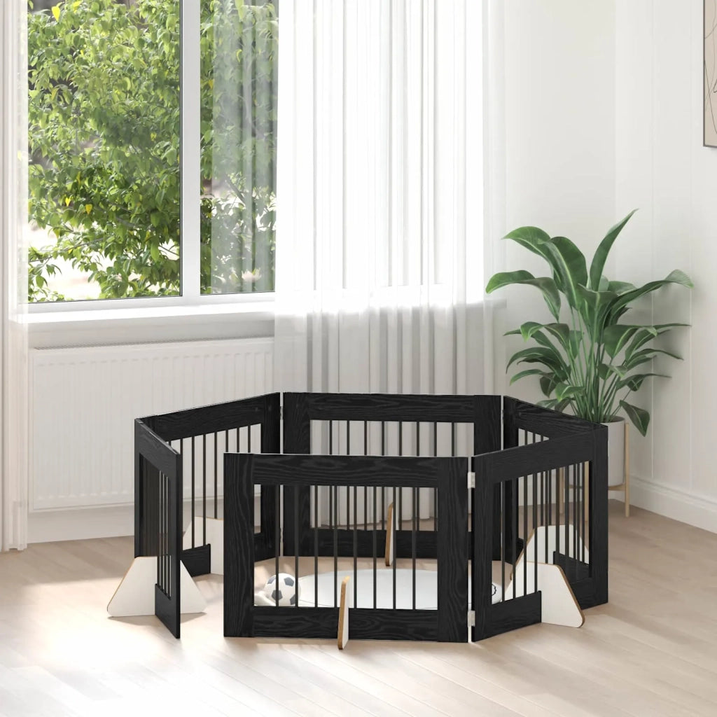 Cancello per cani con supporti 6 pz Rovere Nero 80 x 60 cm CFW7705827