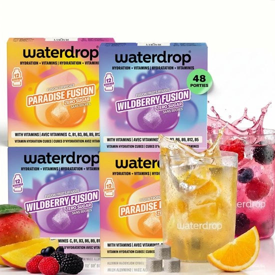Drinkpoeder Tropico/Bosco - 48 Blocchi - Smaakaggiunti con Vitamina C/B12 - Poco Calorico - Idratante Vegano - Frutta/Erbe Naturali - Smaakaggiunti