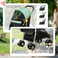 Passeggino per Cani Piccoli Pieghevole con Copertura Antipioggia, Cestino e Guinzaglio Integrato, Verde