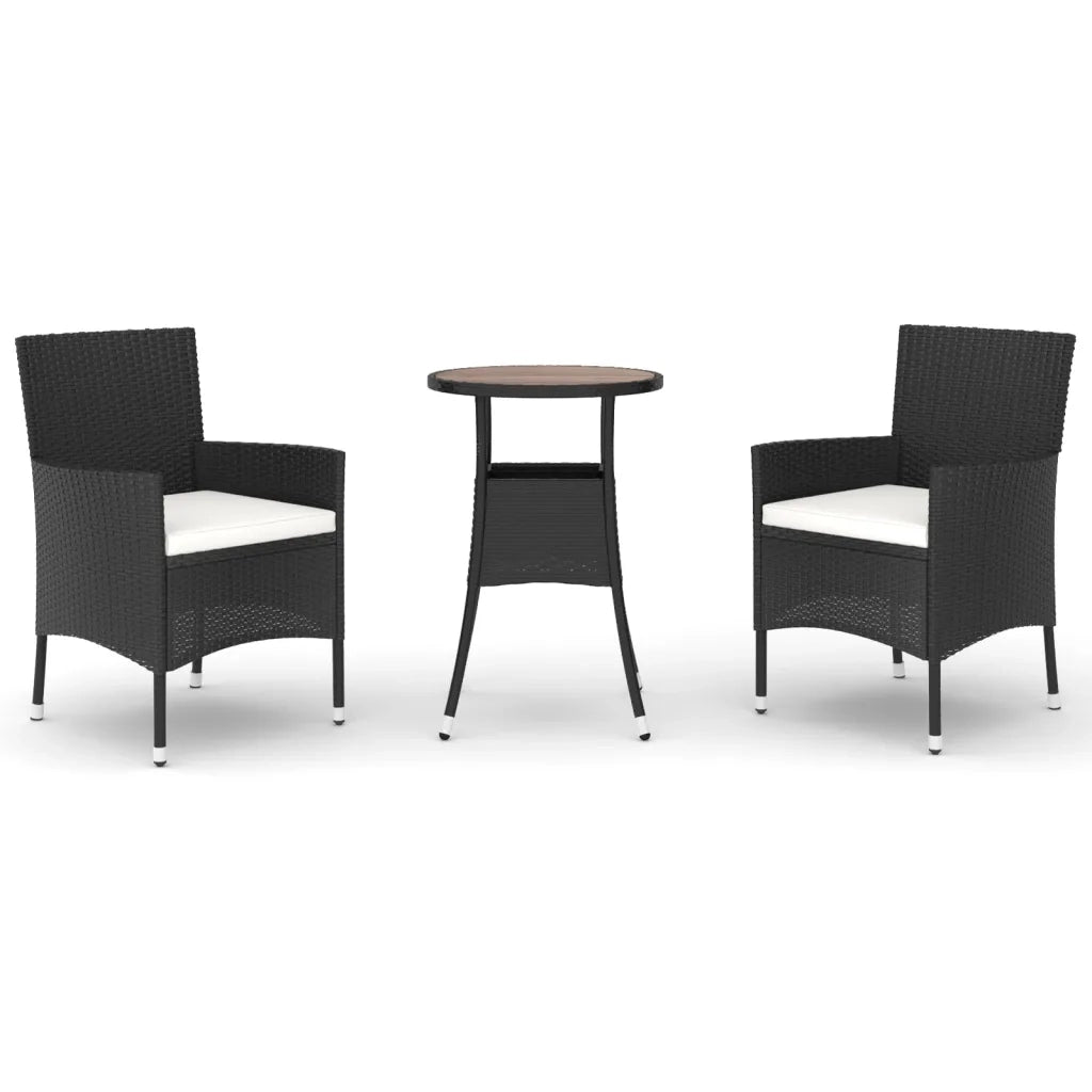 Set Bistrò da Giardino 3 pz con Cuscini in Polyrattan Nero 3187432