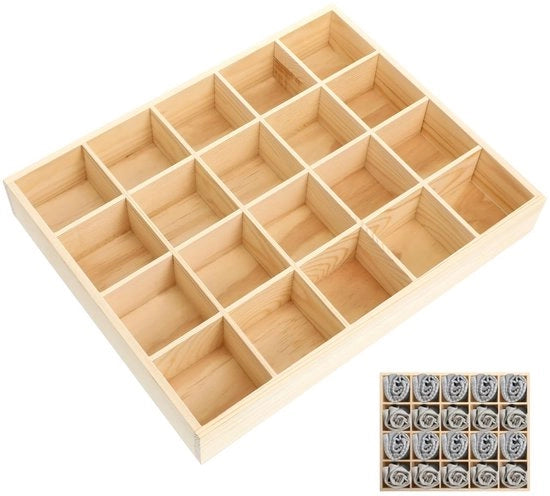 Cassa di Stoccaggio in Legno - 20 Compartimenti - Ideale per l'Organizzazione - Materiale Naturale - Organizzatore Multifunzionale - Adatto per Calze e ...