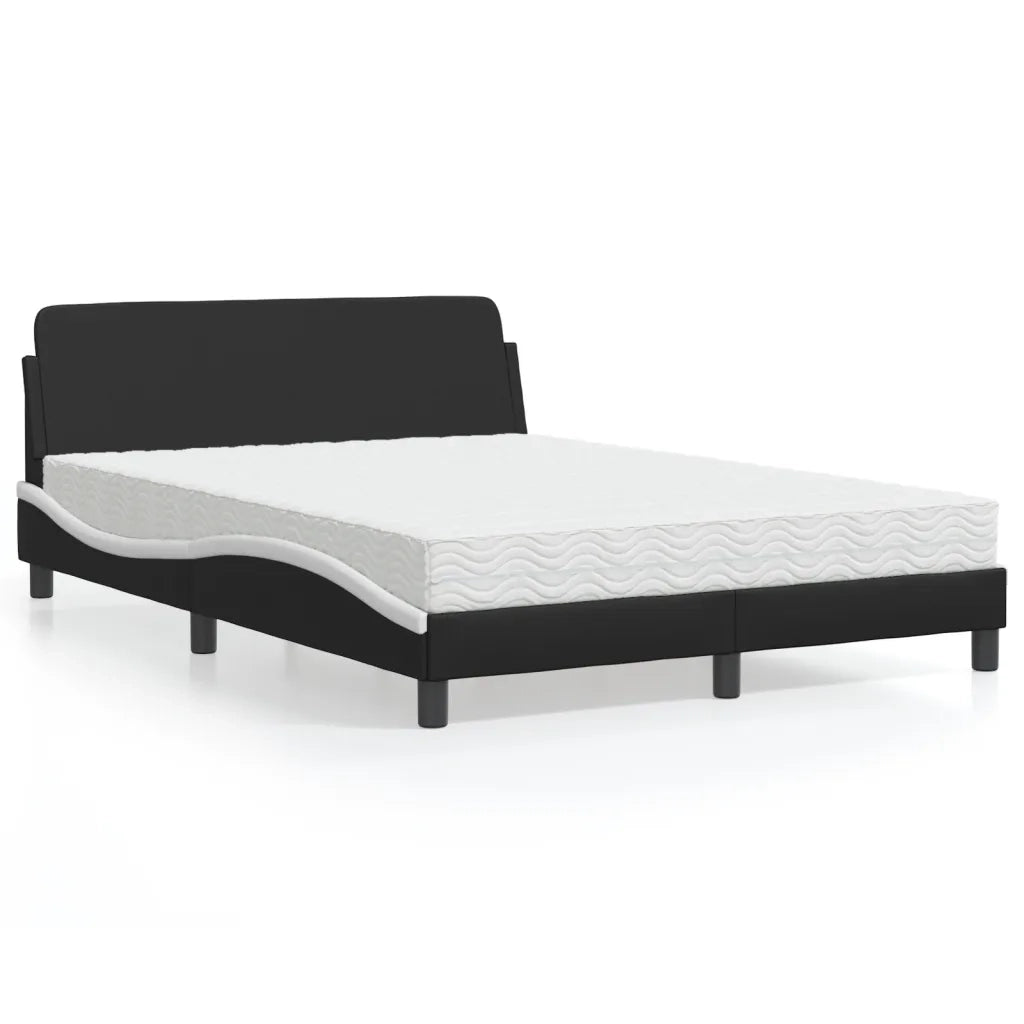 Letto con Materasso Dover Nero e Bianco 140x190 cm in Similpelle