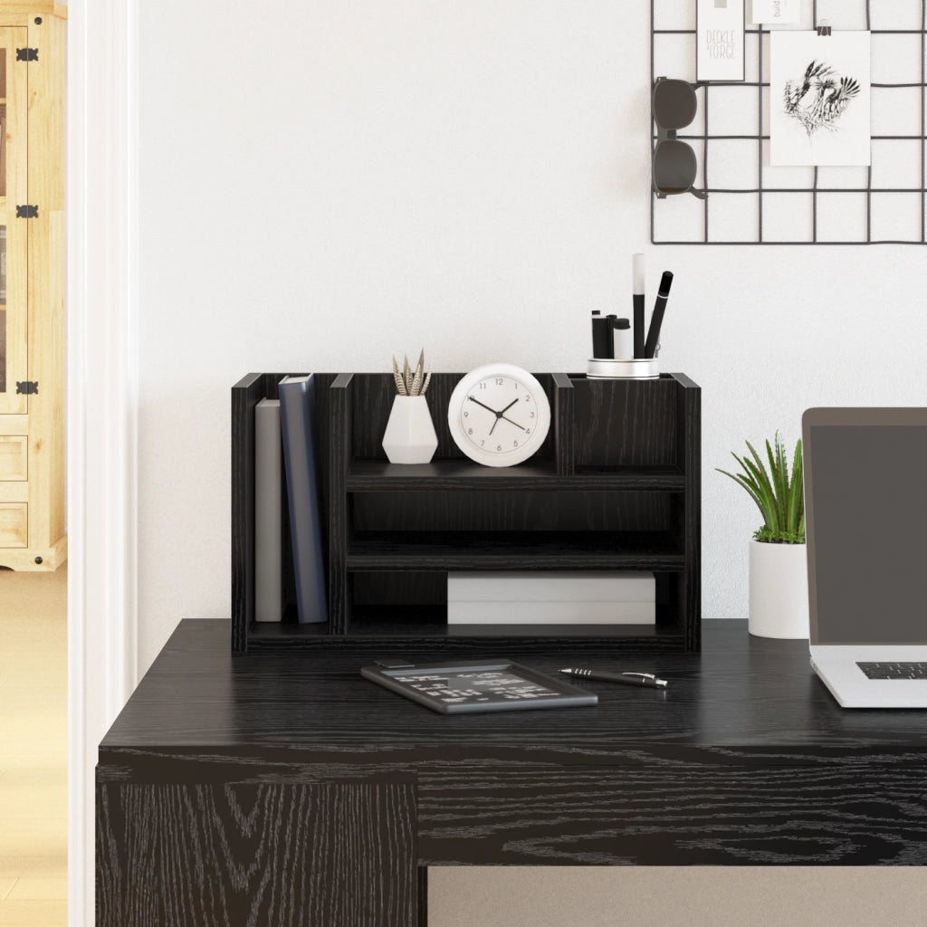 Organizer per Scrivania Rovere Nero 44.5x24x25 cm Legno Ingegnerizzato