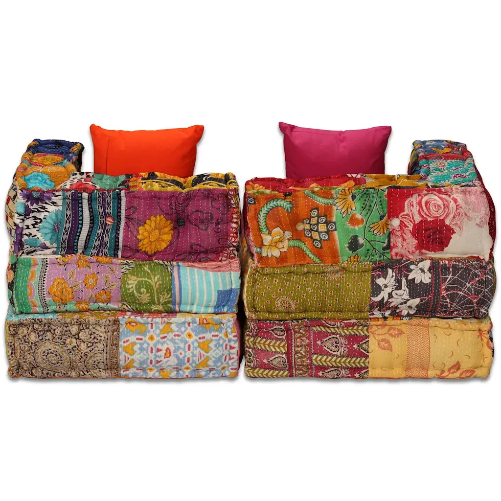 Pouf Modulare a 2 Posti in Tessuto Patchwork