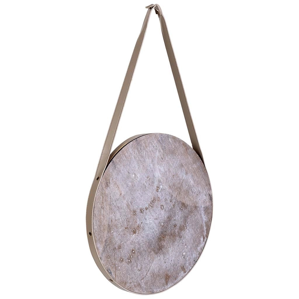 Specchio in legno e corda in similpelle marrone, D39x2,5h cm