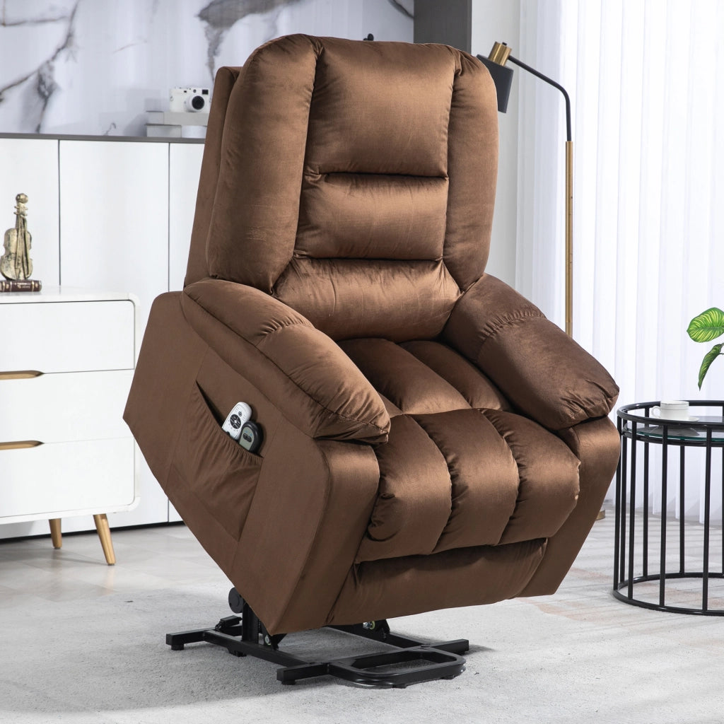 Poltrona Relax Alzapersona Reclinabile Massaggiante Riscaldata ¨C Xylo ¨C Velluto Marrone