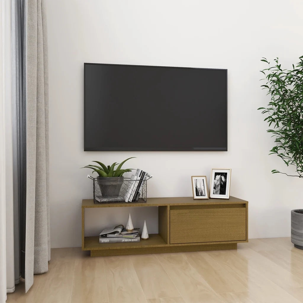 Mobile Porta TV Marrone Ambra 110x30x33,5 cm in Legno di Pino 809891