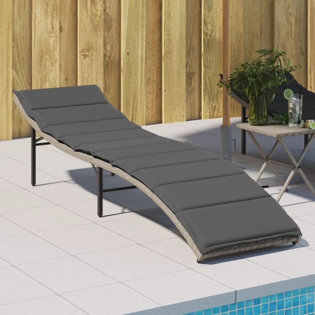 Lettino Prendisole | Sdraio da giardino | Lettino da sole con Cuscino Grigio 55x199x50cm in Polyrattan