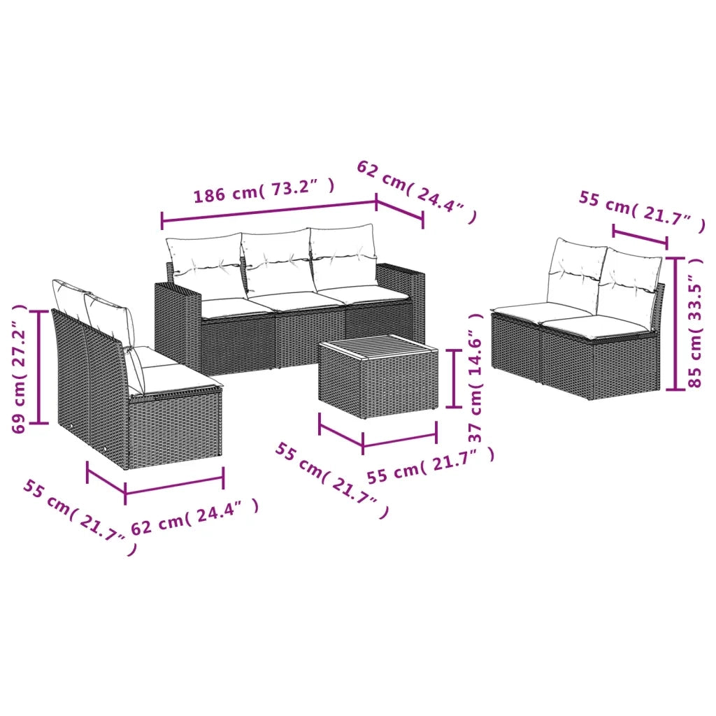 Set Divani da Giardino con Cuscini 8 pz Nero in Polyrattan 3224074