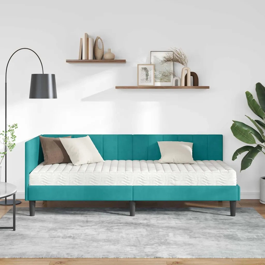 Struttura Letto Angolare con Materasso 2 pcs Turchese Velluto