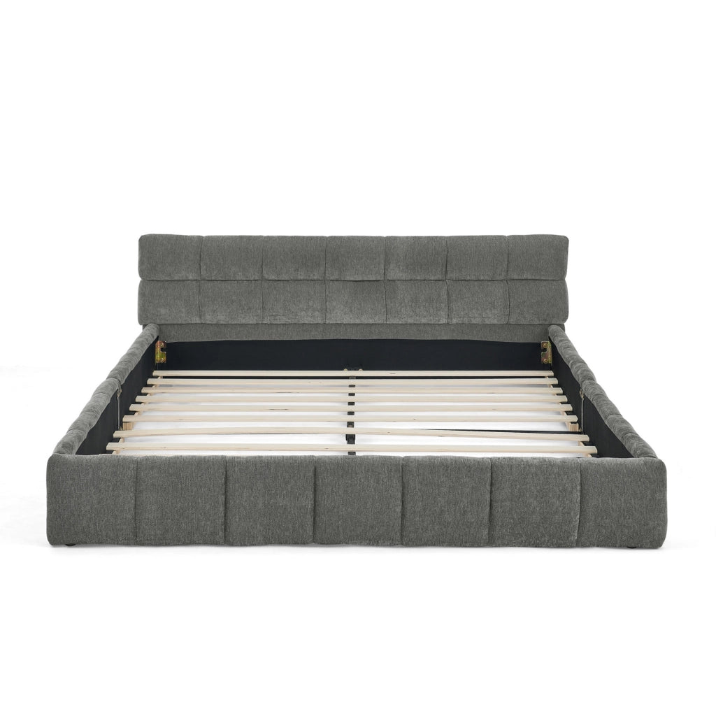 Letto Matrimoniale Imbottito ¨C MINIMAL ¨C Grigio Scuro, Legno e Metallo, 140x200