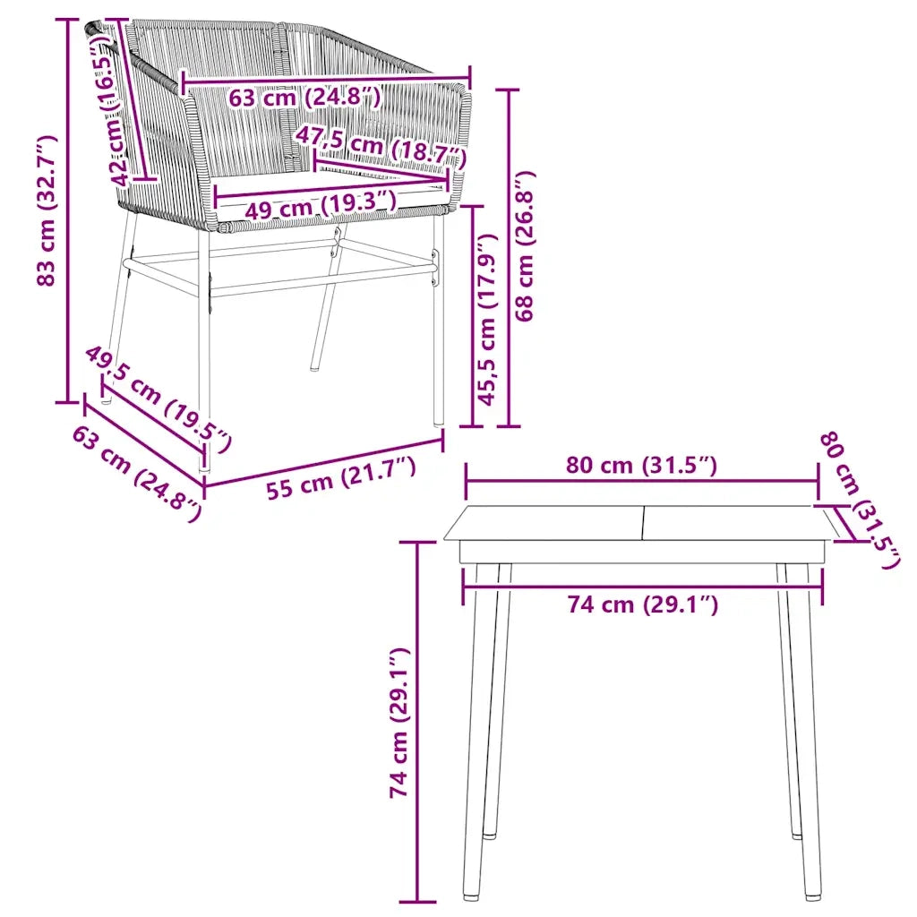 vidaXL Set da Pranzo da Giardino 3 pz con Cuscini in Polyrattan Vetro