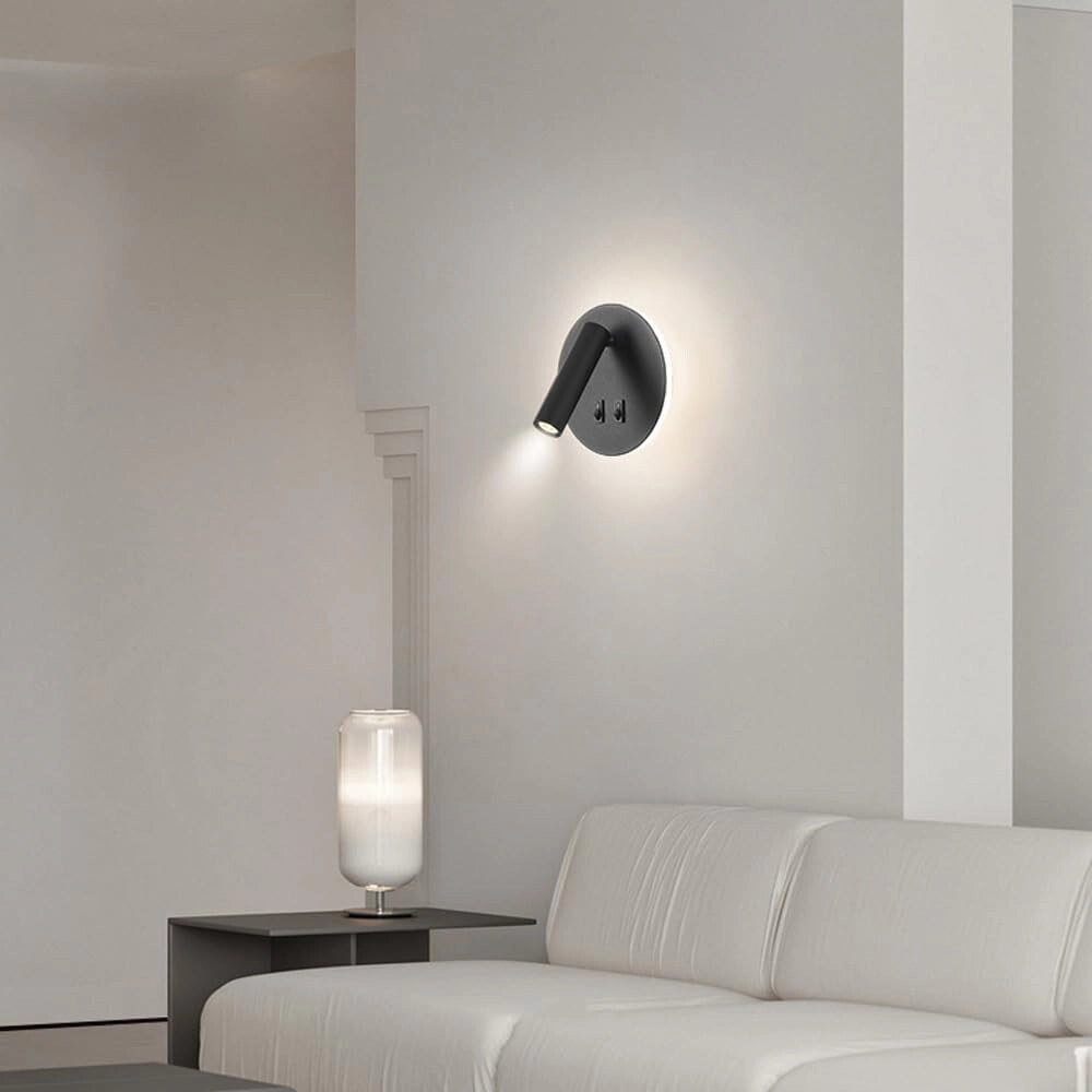 Trade Shop - Applique Led Orientabile Da Parete Doppia Fonte Luminosa 8 Watt Luce Calda 3000k Mr-01 - Nero