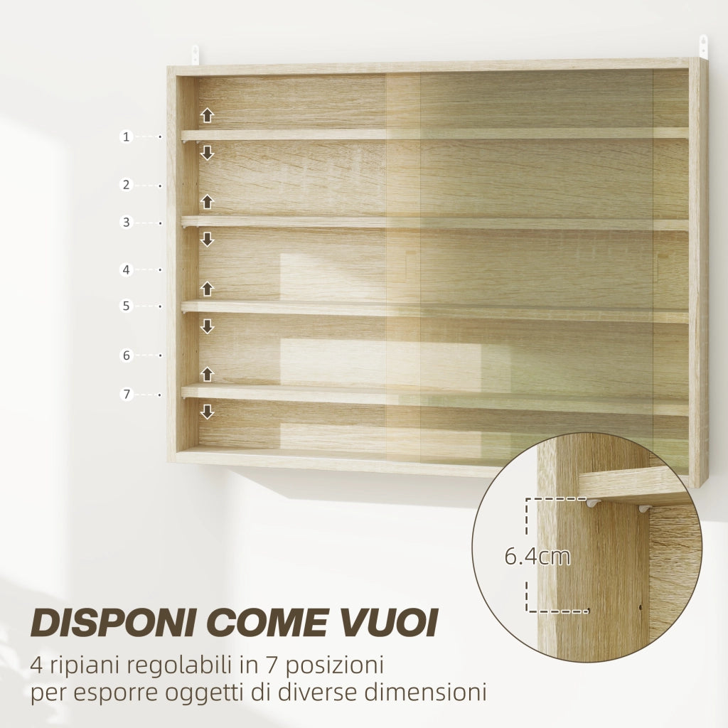 Mobile vetrina con ante in vetro ¨C Xylo ¨C legno, 5 ripiani regolabili, 80x9.5x60 cm