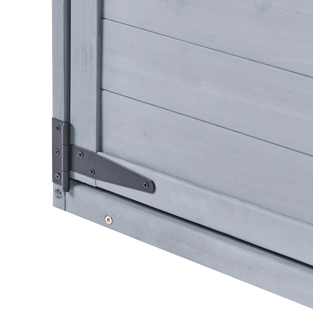 Capanno da giardino per esterni in legno di abete con tetto in asfalto ripiani e porte con chiusura a scatto grigio