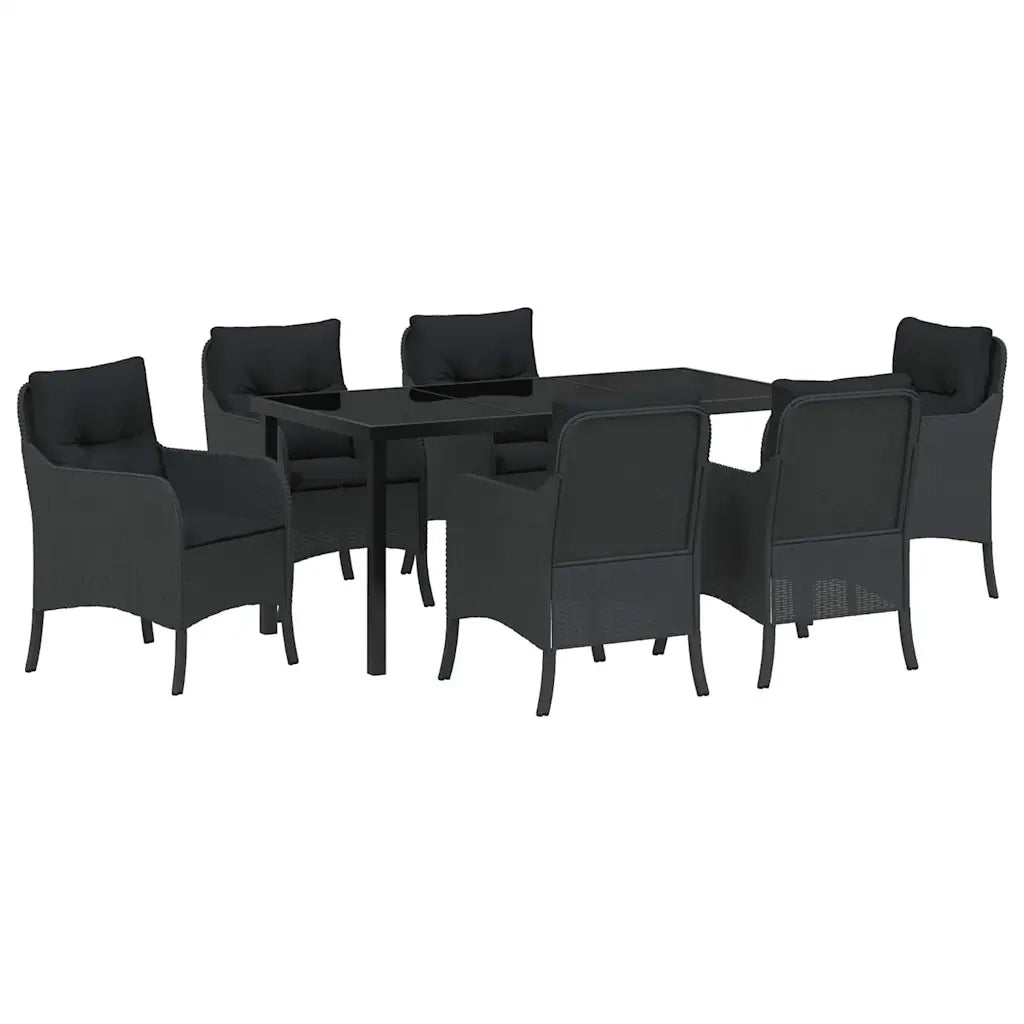 Set da Pranzo per Giardino con cuscino 7 pcs Nero polyrattan 3380152