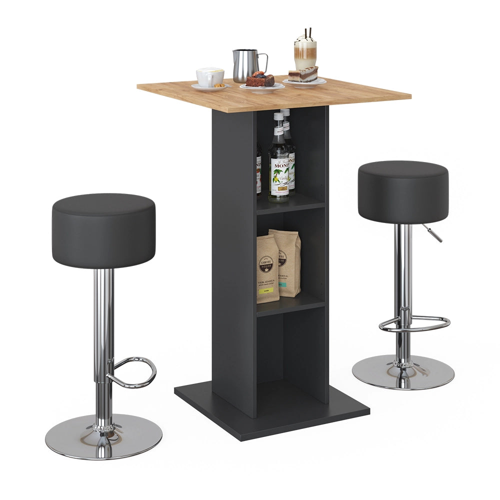 Vicco Tavolo bar con sgabelli Antracite 70 x 70 cm con 2 sgabelli da bar