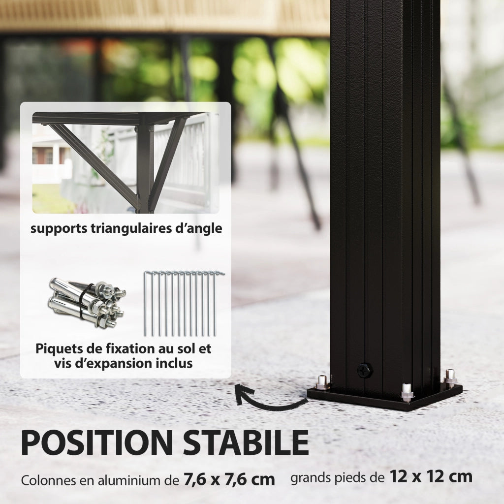 Gazebo da Giardino 3x3,6m Tetto Rigido ¨C Xylo ¨C Acciaio Galvanizzato Alluminio Grigio Antracite