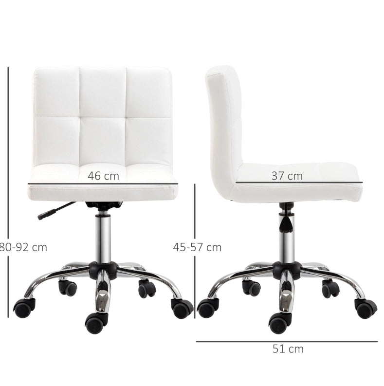 Sedia da ufficio ergonomica bianca in ecopelle, girevole e regolabile in altezza senza braccioli