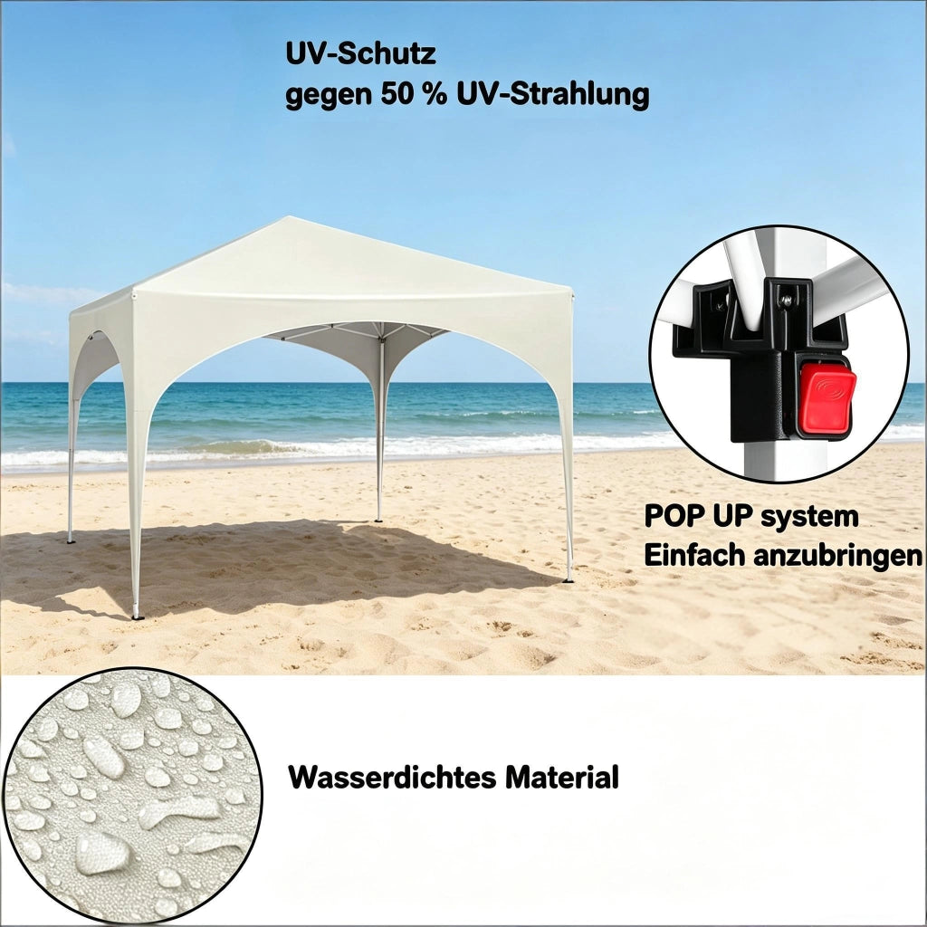 Gazebo da giardino pieghevole con altezza regolabile e copertura impermeabile anti UV in metallo beige