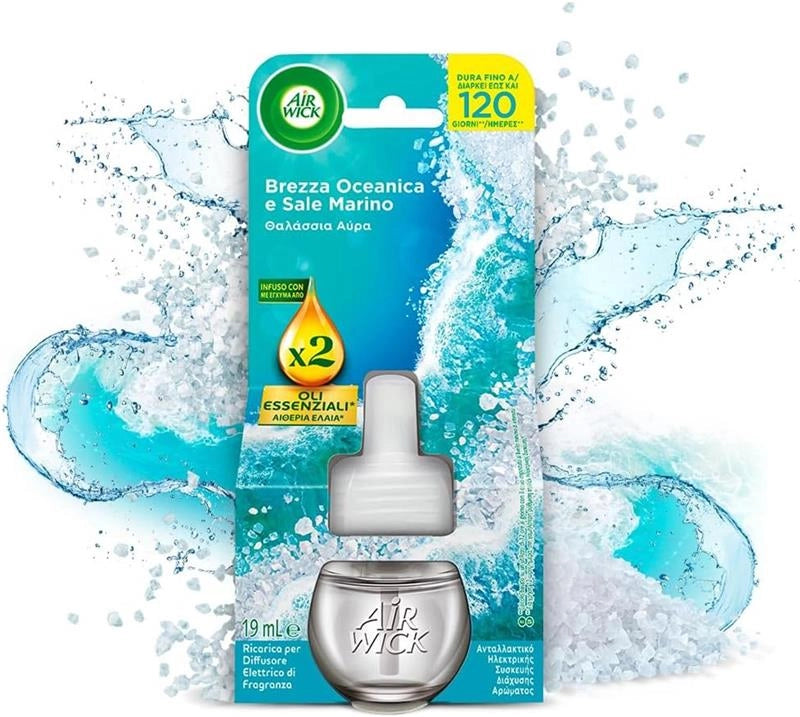 AIR WICK RICARICA DIFFUSORE ELETTRICO CON OLI ESSENZIALI FRAGRANZA BREZZA OCEANICA E SALE MARINO 19 ML - 6PZ