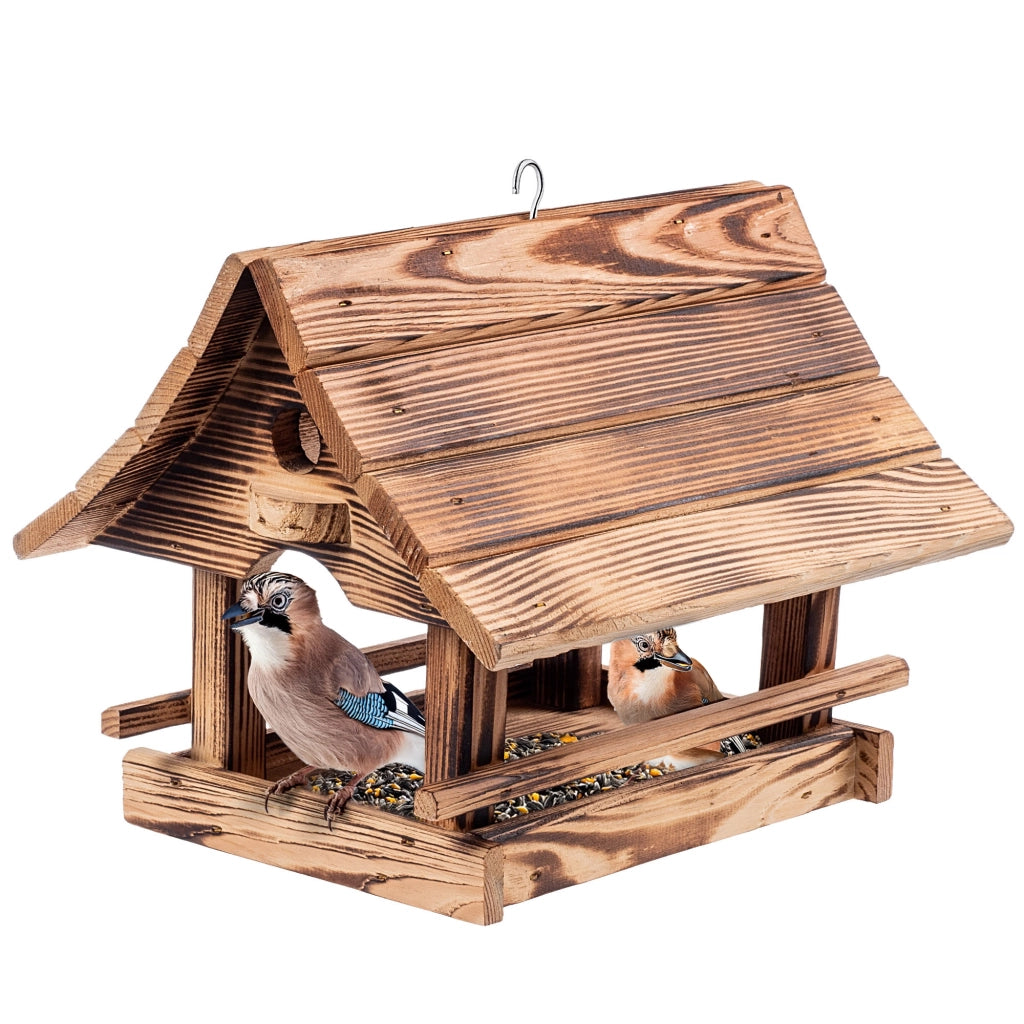 KADAX Grande mangiatoia per uccelli premium con casetta in legno e confezione regalo